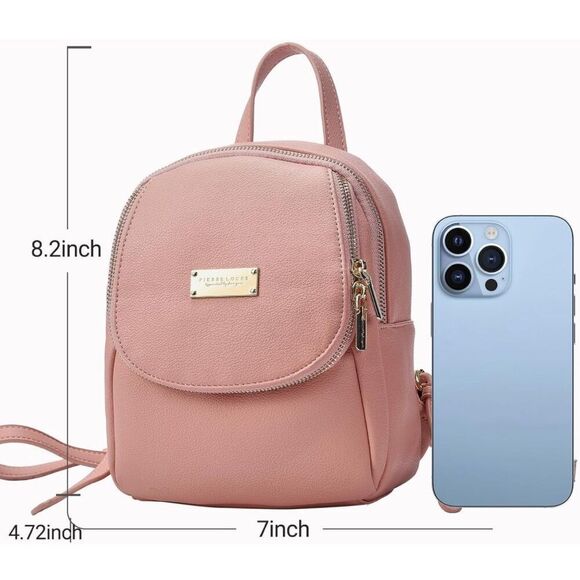 Mini Leather Backpack Cherry Pink Adjustable Straps - Picture 11 of 13